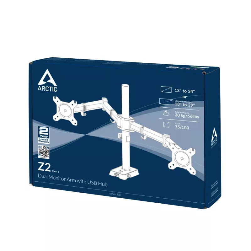 ARCTIC Z2 (Gen 3) - dubbele monitorarm met USB-hub