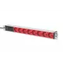 DIGITUS 1U aluminium PDU, rackmontage, 10A stekker, 250VAC 50/60Hz, 8x rode CEE 7/7 stopcontact voorgezekerd, IEC C14 stekker