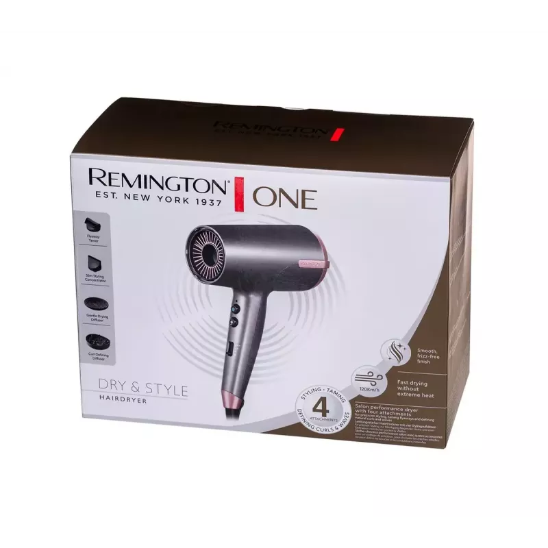 Haardroger Remington D6077 2000 W, ionenfunctie, koudstand, diffusor, 3 temperatuurstanden, grijs/brons