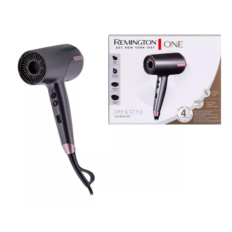Haardroger Remington D6077 2000 W, ionenfunctie, koudstand, diffusor, 3 temperatuurstanden, grijs/brons