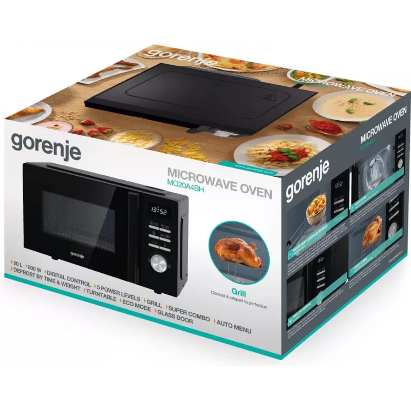 Combimagnetron Gorenje MO20A4BH — 20 L, 800 W, zwart, 5 vermogensstanden