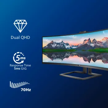 Philips P Line 32:9 SuperWide gebogen lcd-display 499P9H/00, 124 cm (48,8 inch), 5120 x 1440 pixel, UltraWide Dual Quad HD, lcd, 5 ms, zwart
