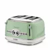 Ariete 156 4-sneetjes vintage toaster, 1600 watt, 6 bruiningsstanden, gelakt roestvrij staal in pastelgroen, zonder sandwichmandjes. groen