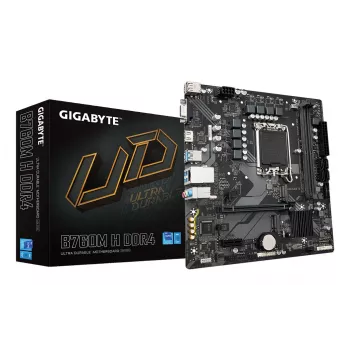 GIGABYTE B760M H DDR4 moederbord - ondersteunt Intel Core-processors van de 14e generatie, 6+1+1 fasen Digital VRM, tot 3200MHz DDR4 (OC), 2xPCIe 4.0 M.2, GbE LAN, USB 3.2 Gen1