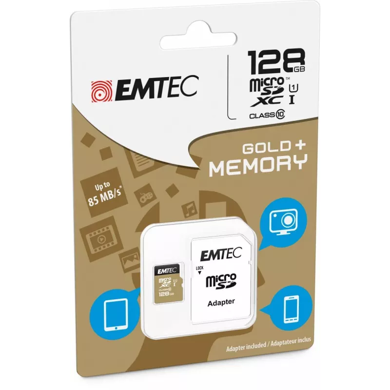 EMTEC micro SD-kaart SDXC klasse 10 goud + 128GB