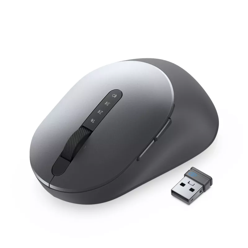 DELL Pro Plus muis - MS5320W, rechtshandig, optisch, RF draadloos + Bluetooth, 1600 DPI, grijs, titanium