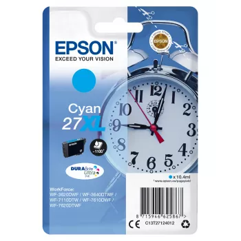 Epson wekker singlepack cyaan 27XL DURABrite Ultra inkt, high (XL) yield, cyaan, 10,4 ml, 1 stuk, 1100 pagina's