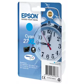 Epson wekker singlepack cyaan 27XL DURABrite Ultra inkt, high (XL) yield, cyaan, 10,4 ml, 1 stuk, 1100 pagina's