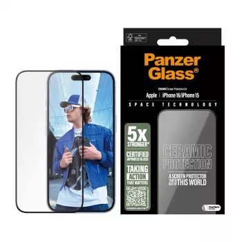 PanzerGlass ® Ceramic Screen Protector iPhone 16 | 15 | Ultra-Wide Fit met EasyAligner