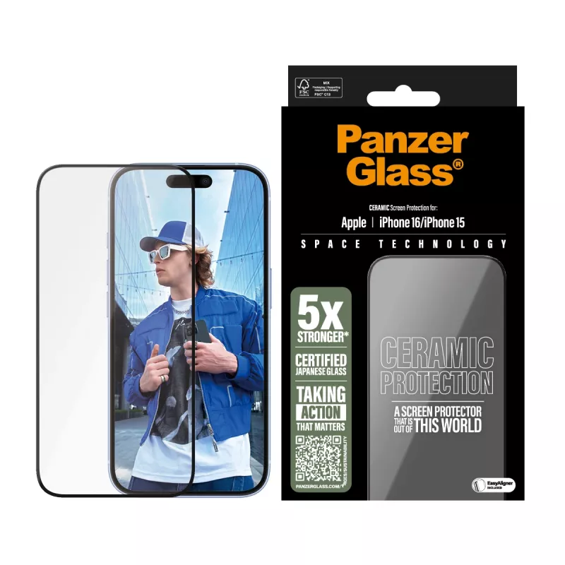 PanzerGlass ® Ceramic Screen Protector iPhone 16 | 15 | Ultra-Wide Fit met EasyAligner