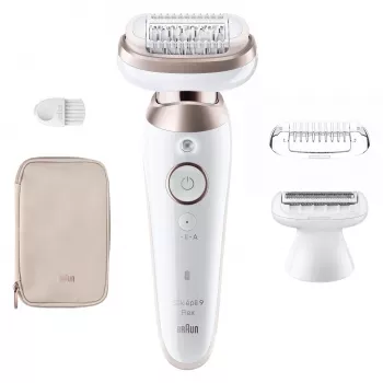 Epilator BRAUN Silk-épil 9 9-030 — 40 MicroGrip-pincetten, draadloos, nat & droog, massage, wit/zilver