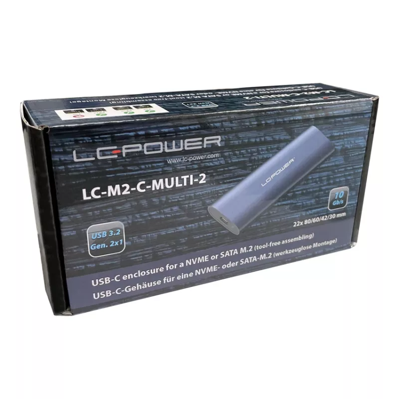 LC-POWER M.2 SSD-behuizing (NVMe & SATA), USB 3.2 Gen.2x1, antraciet - Lc-m2-c-multi-2