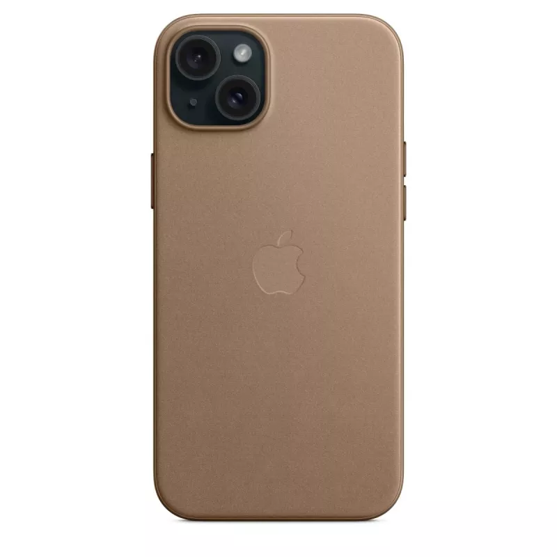 Apple FineWoven hoesje met MagSafe iPhone 15 Plus taupe