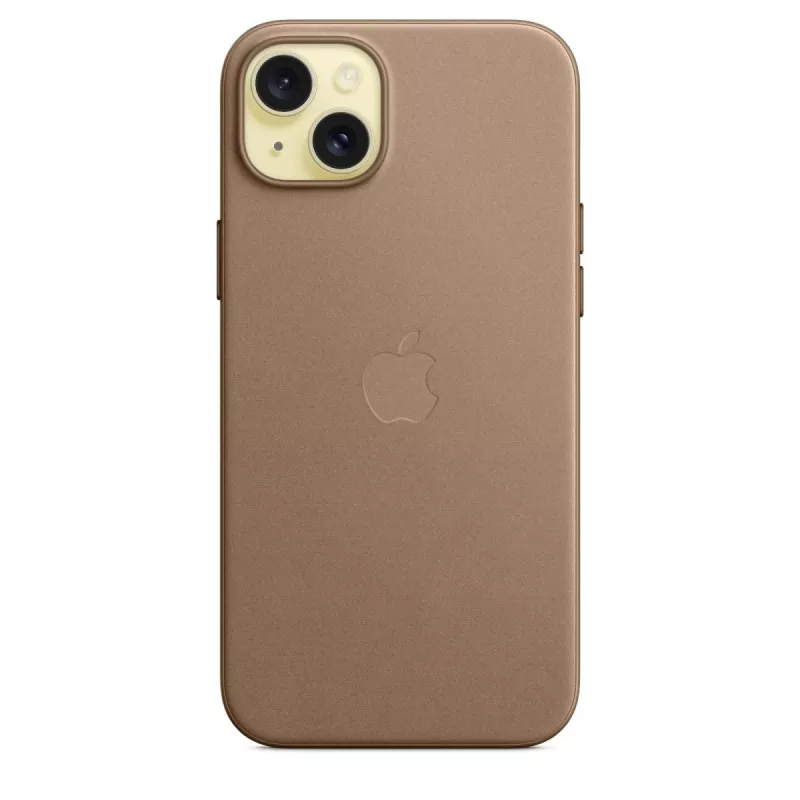 Apple FineWoven hoesje met MagSafe iPhone 15 Plus taupe