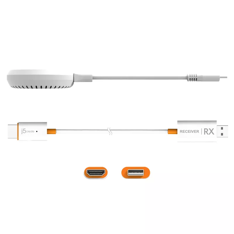 j5create JVAW62 ScreenCast USB-C® draadloze display HDMI™-extender, wit en oranje