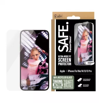 PanzerGlass SAFE. by ® displayschermfolie iPhone 17e | 16e | 14 | 13 | 13 Pro | Ultra-Wide Fit met EasyAligner