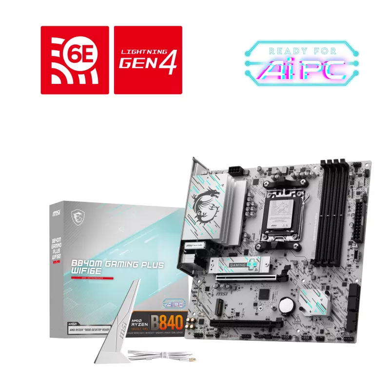 Moederbord MSI B840M GAMING PLUS WIFI6E microATX, socket AM5, DDR5 tot 256 GB, Wi-Fi 6E, 2,5GbE, M.2 x2, HDMI 2.1