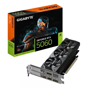 GIGABYTE GeForce RTX 5060 OC Low Profile 8G grafische kaart - 8GB GDDR7, 128bit, PCI-E 5.0, 2512 MHz kloksnelheid, 3 x DisplayPort, 1 x HDMI, GV-N5060OC-8GL