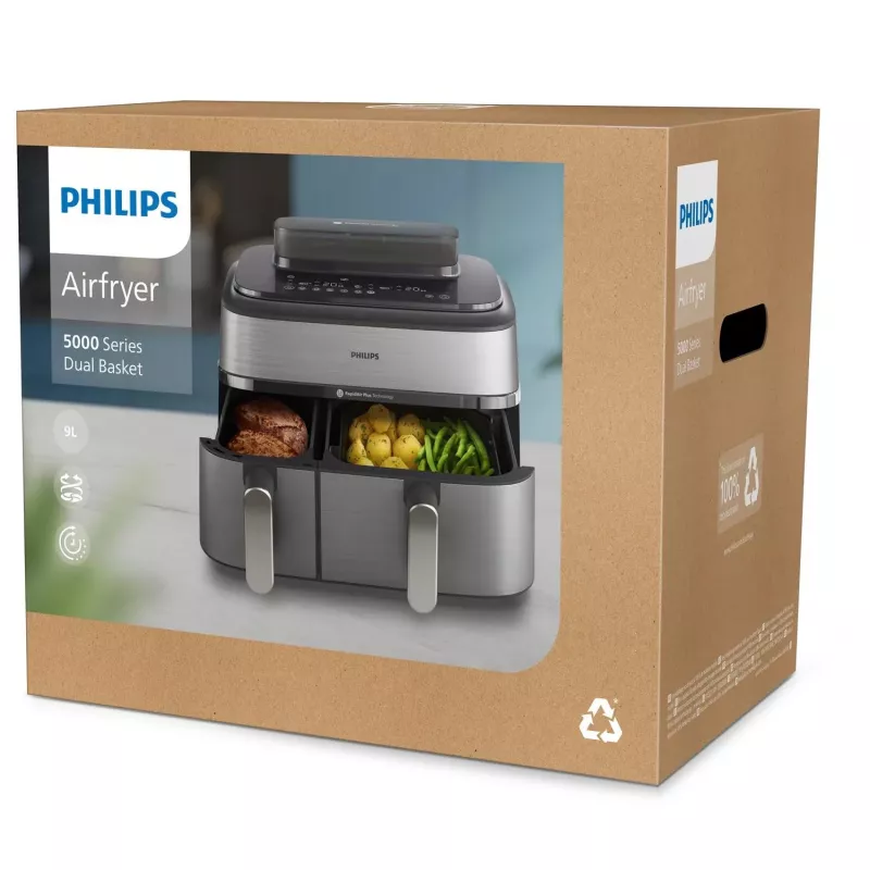 Philips 5000 series NA555/00 friteuse dubbel 9 L losstaand 2750 W heteluchtfriteuse zilver