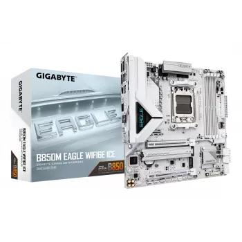 GIGABYTE B850M EAGLE WIFI6E ICE moederbord - AMD Ryzen 9000 Series CPU's, 8+2+2 fasen digitale VRM, tot 8200 MHz DDR5 (OC), 1xPCIe 5.0 + 1xPCIe 4.0 M.2, Wi-Fi 6E, 2,5 GbE LAN, USB 3.2 Gen 2