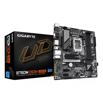 GIGABYTE B760M DS3H GEN5 moederbord - ondersteunt Intel Core 14e gen CPU's, 6+2+1 fasen digitale VRM, tot 5600MHz DDR5, 2xPCIe 4.0 M.2, 2.5GbE LAN, USB 3.2 Gen2