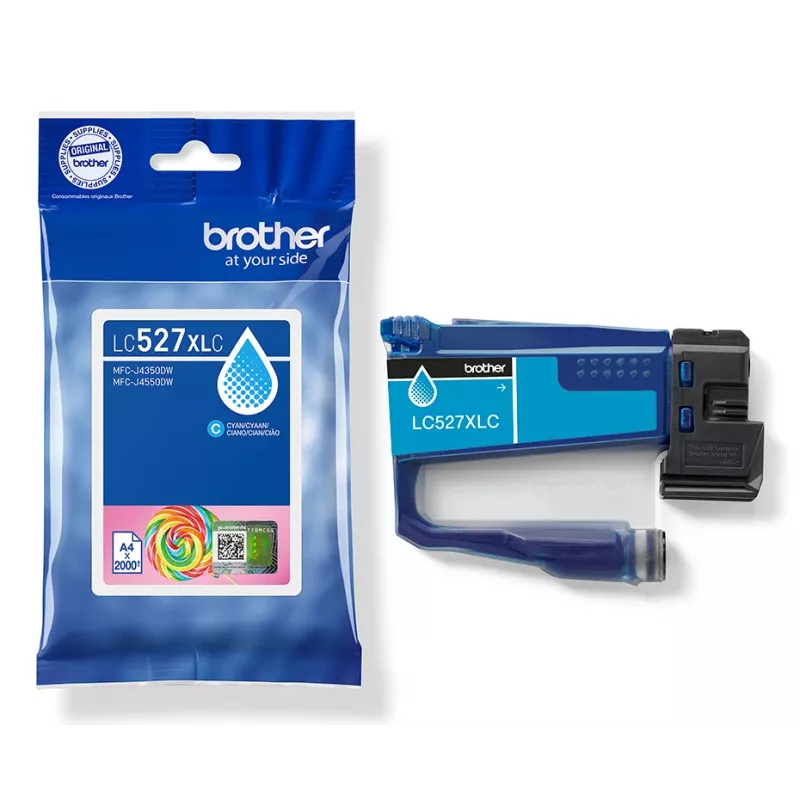 Inktpatroon Brother LC527XLC cyaan hoge capaciteit (pigmentbasis, 2000 pagina's, singlepack)