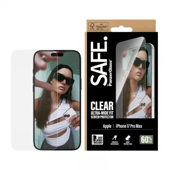 PanzerGlass SAFE. by displayschermfolie voor iPhone 17 Pro Max — Ultra-Wide Fit, gehard glas, droge installatie, 1 stuk