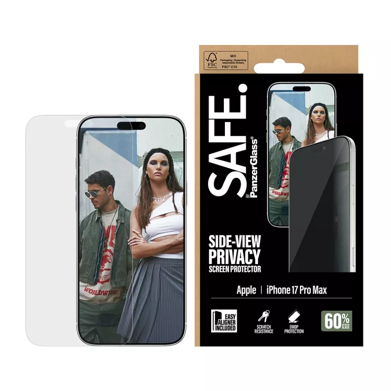 PanzerGlass SAFE. by ® 2-Way Privacy Screen Protector iPhone 17 Pro Max | Ultra-Wide Fit met EasyAligner