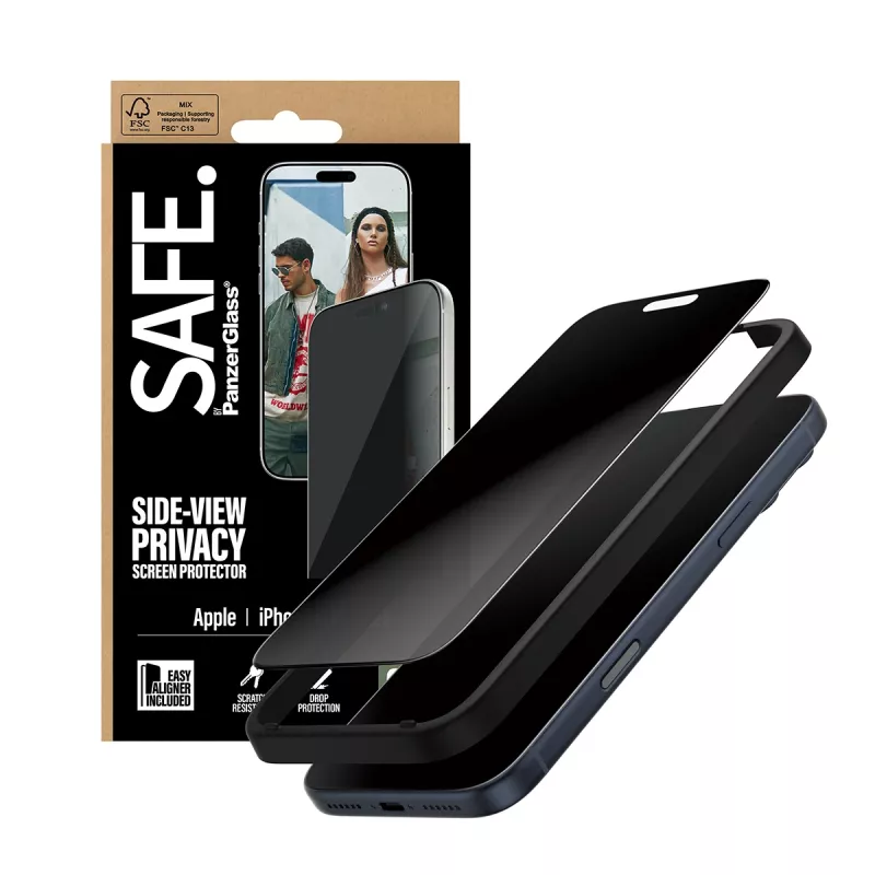 PanzerGlass SAFE. by ® 2-Way Privacy Screen Protector iPhone 17 Pro Max | Ultra-Wide Fit met EasyAligner