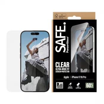 PanzerGlass SAFE. by ® Screen Protector iPhone 17 | iPhone 16 Pro | Ultra-Wide Fit met EasyAligner