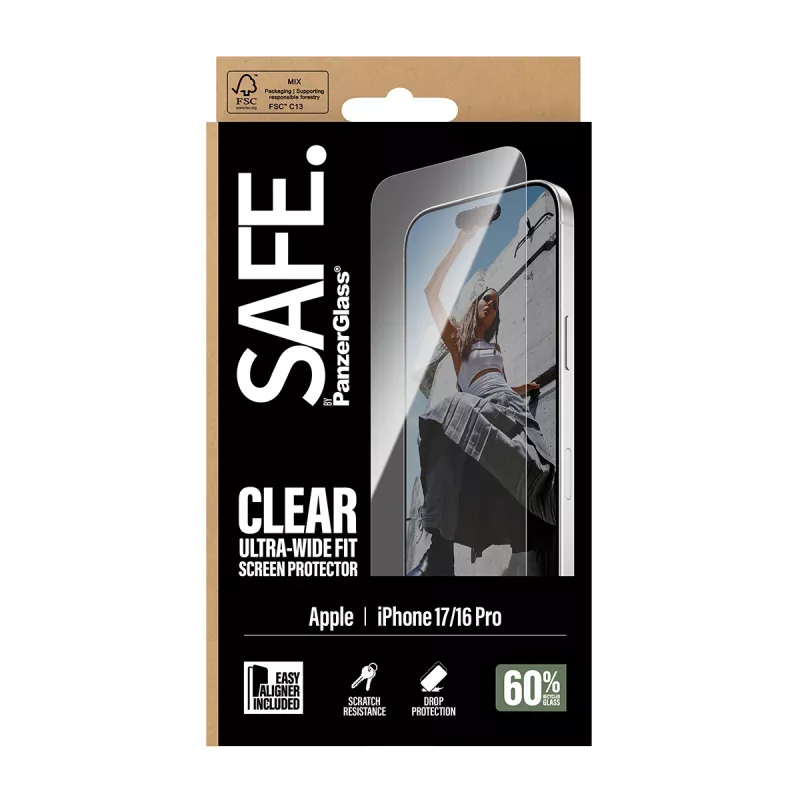 PanzerGlass SAFE. by ® Screen Protector iPhone 17 | iPhone 16 Pro | Ultra-Wide Fit met EasyAligner