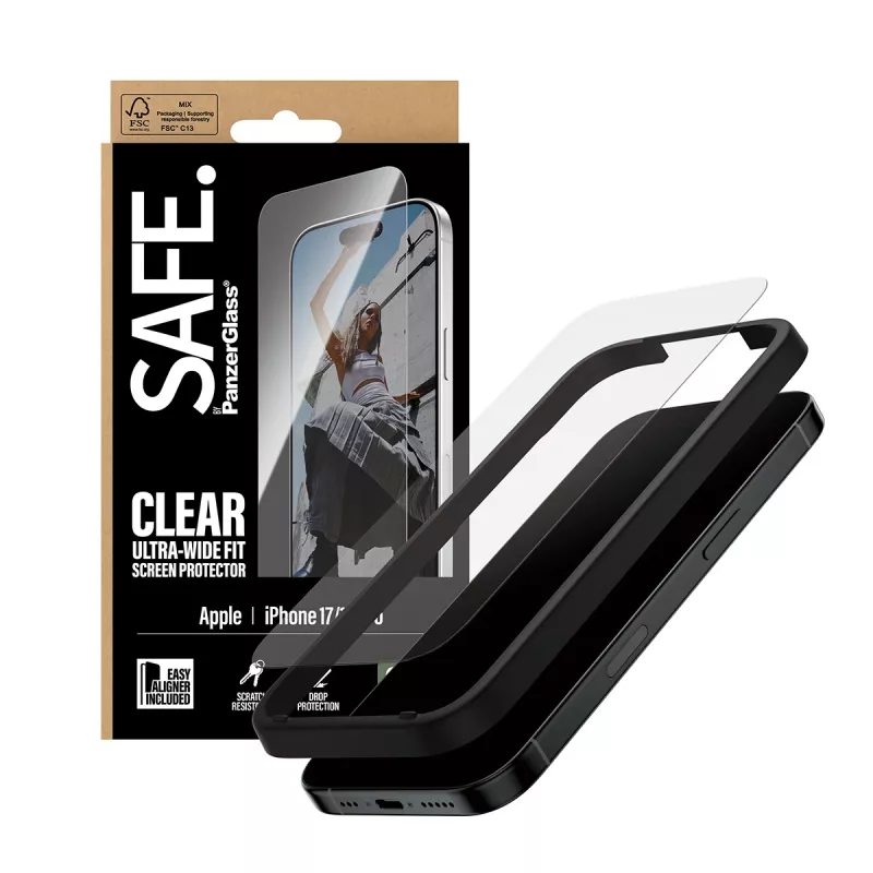 PanzerGlass SAFE. by ® Screen Protector iPhone 17 | iPhone 16 Pro | Ultra-Wide Fit met EasyAligner