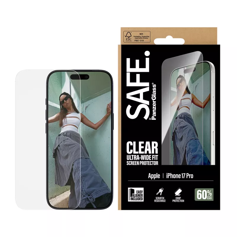 PanzerGlass SAFE. by ® Screen Protector iPhone 17 Pro | Ultra-Wide Fit met EasyAligner