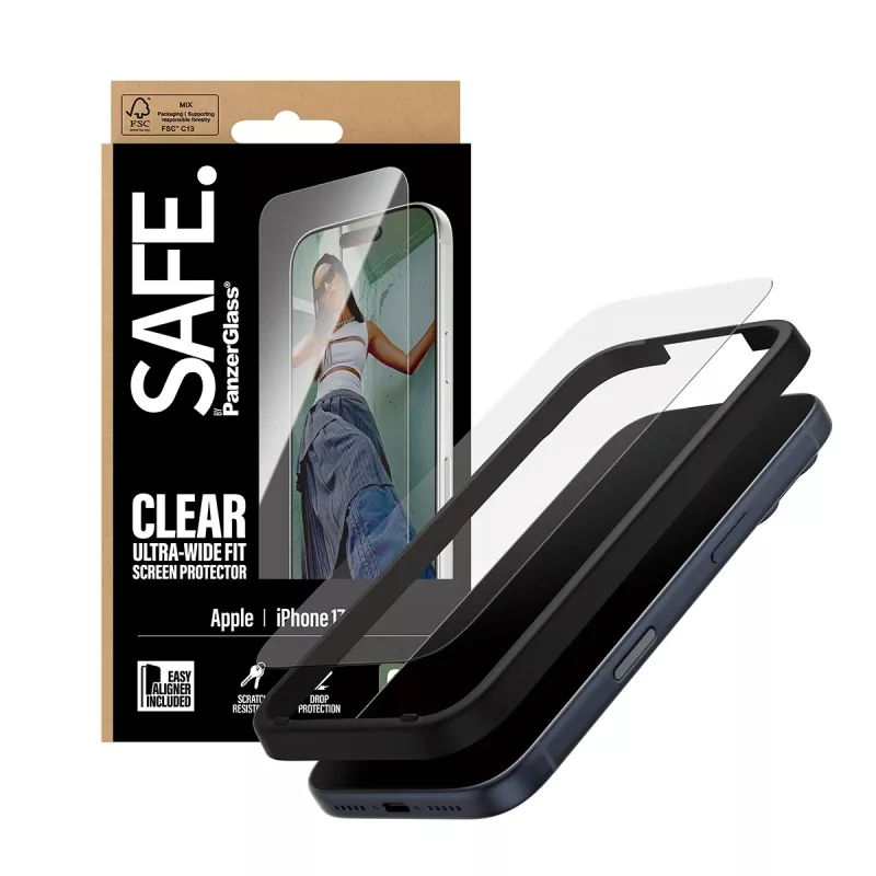 PanzerGlass SAFE. by ® Screen Protector iPhone 17 Pro | Ultra-Wide Fit met EasyAligner