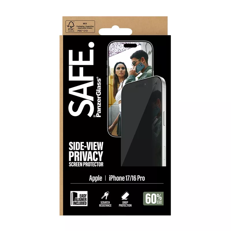 PanzerGlass SAFE. by ® 2-Way Privacy Screen Protector iPhone 17 | iPhone 16 Pro | Ultra-Wide Fit met EasyAligner