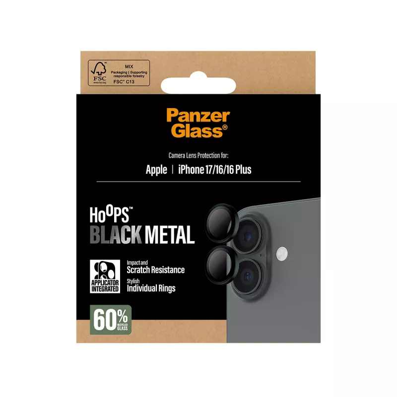 PanzerGlass ® Hoops® cameralensbescherming zwart iPhone 17 | iPhone 16 | 16 Plus