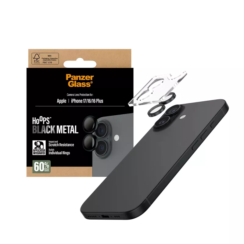 PanzerGlass ® Hoops® cameralensbescherming zwart iPhone 17 | iPhone 16 | 16 Plus