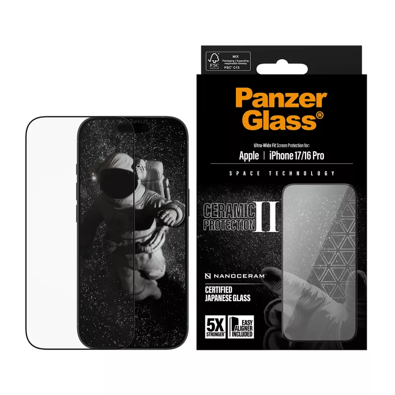 PanzerGlass ® Ceramic II displayschermfolie iPhone 17 | iPhone 16 Pro | Ultra-Wide Fit met EasyAligner
