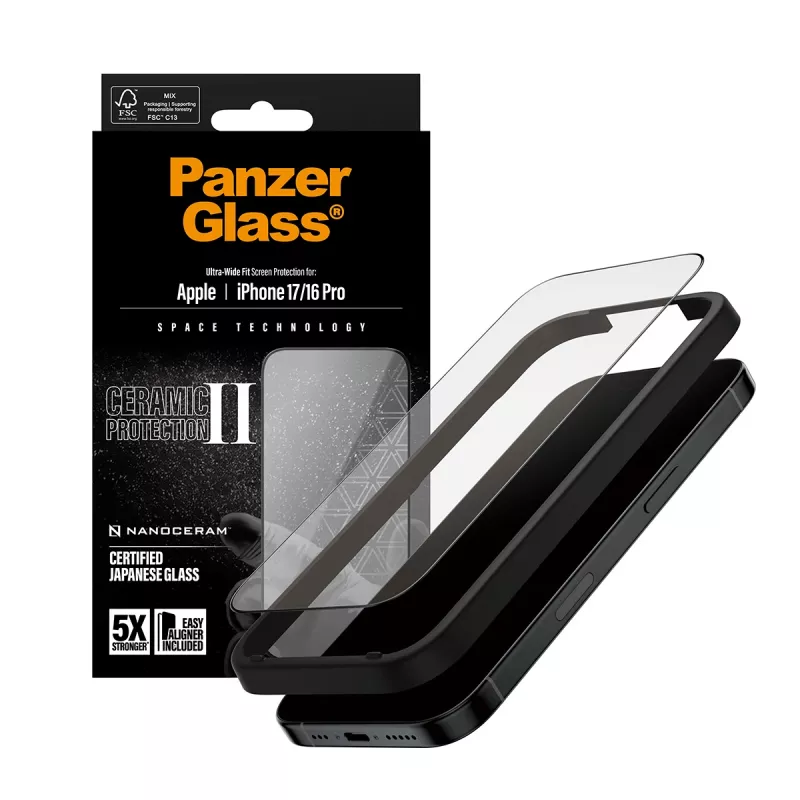 PanzerGlass ® Ceramic II displayschermfolie iPhone 17 | iPhone 16 Pro | Ultra-Wide Fit met EasyAligner