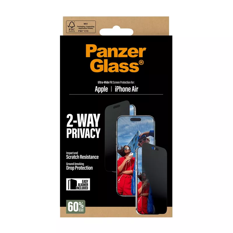 PanzerGlass ® 2-Way Privacy Screen Protector iPhone Air | Ultra-Wide Fit met EasyAligner