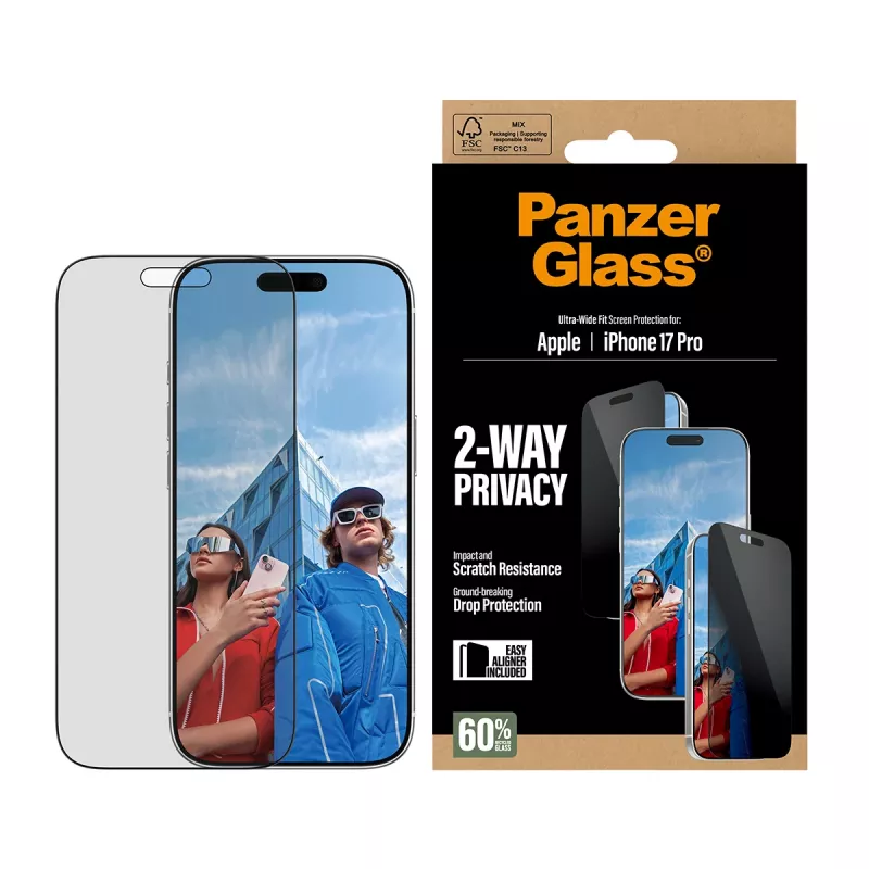 PanzerGlass ® 2-Way Privacy Screen Protector iPhone 17 Pro | Ultra-Wide Fit met EasyAligner