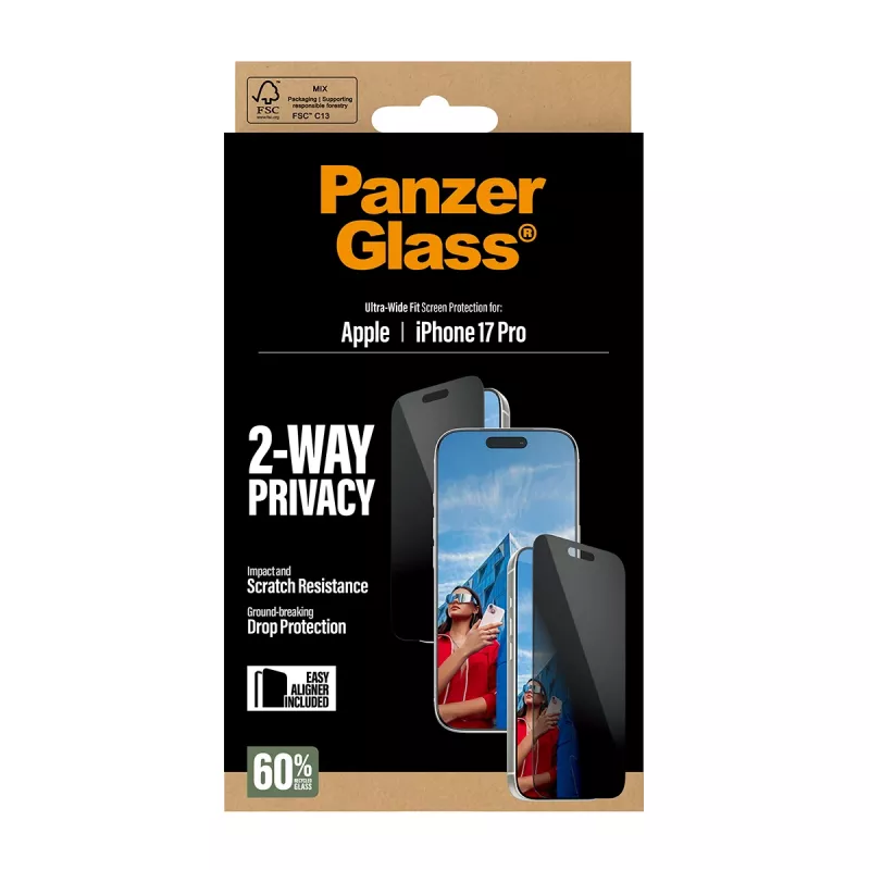 PanzerGlass ® 2-Way Privacy Screen Protector iPhone 17 Pro | Ultra-Wide Fit met EasyAligner