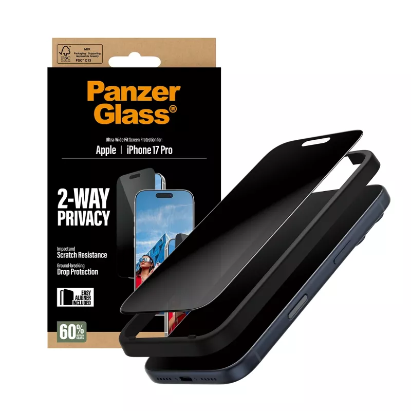 PanzerGlass ® 2-Way Privacy Screen Protector iPhone 17 Pro | Ultra-Wide Fit met EasyAligner