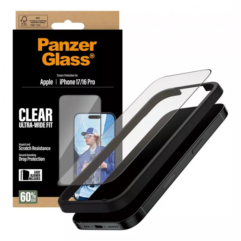 PanzerGlass ® displayschermfolie iPhone 17 | iPhone 16 Pro | Ultra-Wide Fit met EasyAligner