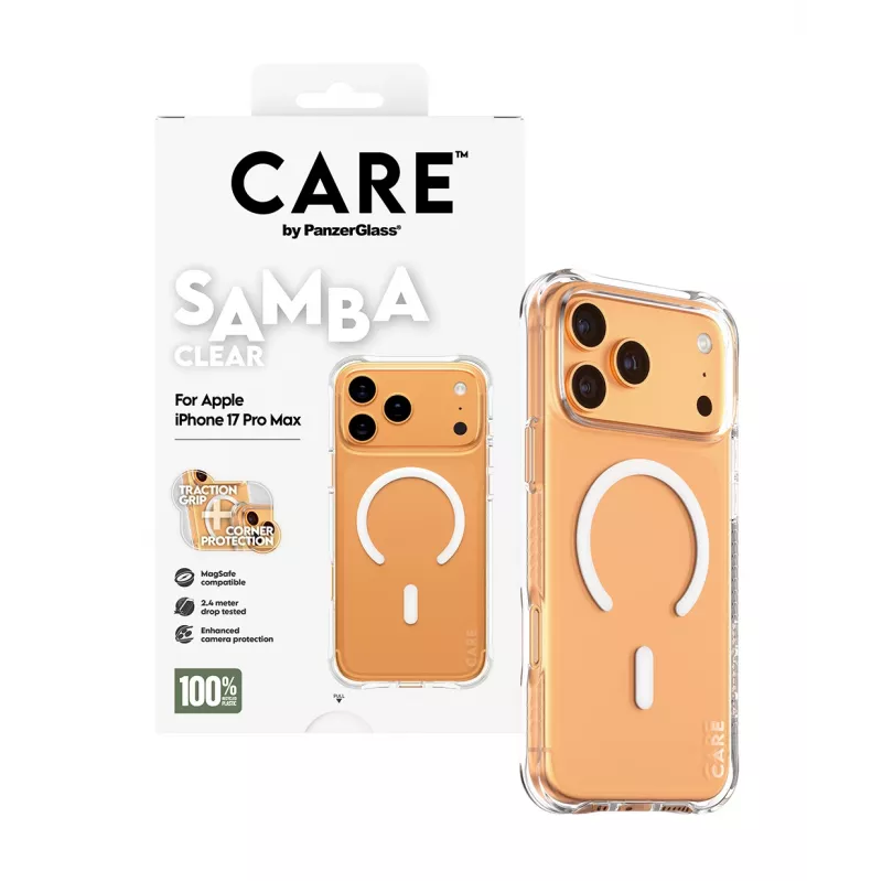 PanzerGlass CARE™ by ® Samba Case transparant met witte MagSafe iPhone 17 Pro Max