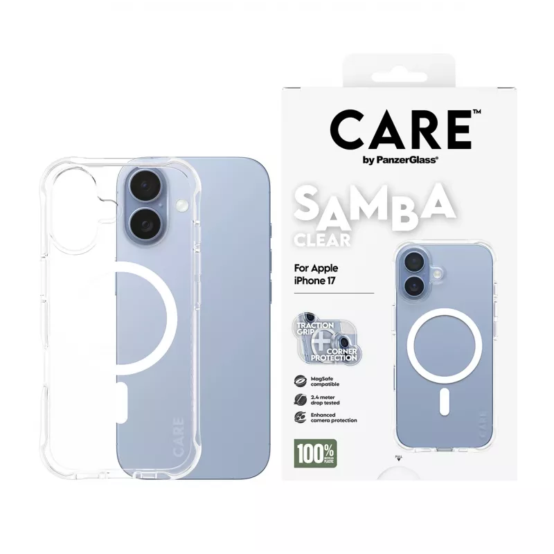 Hoesje PanzerGlass CARE by Fashionable Case Samba transparant met witte MagSafe iPhone 17