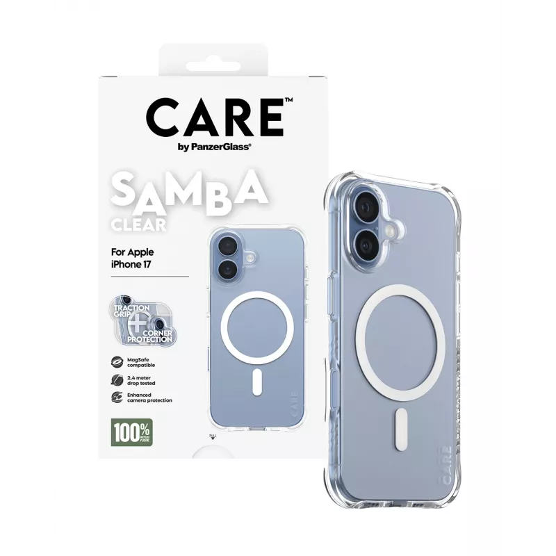 Hoesje PanzerGlass CARE by Fashionable Case Samba transparant met witte MagSafe iPhone 17