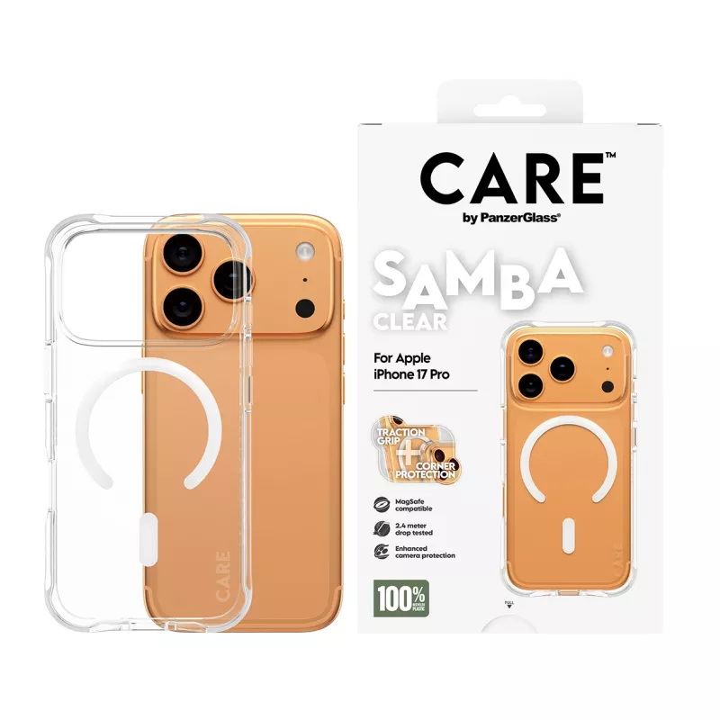 PanzerGlass CARE™ by ® Samba Case transparant met witte MagSafe iPhone 17 Pro