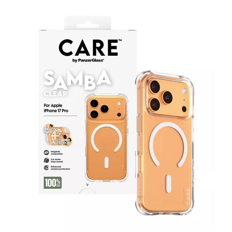 PanzerGlass CARE™ by ® Samba Case transparant met witte MagSafe iPhone 17 Pro