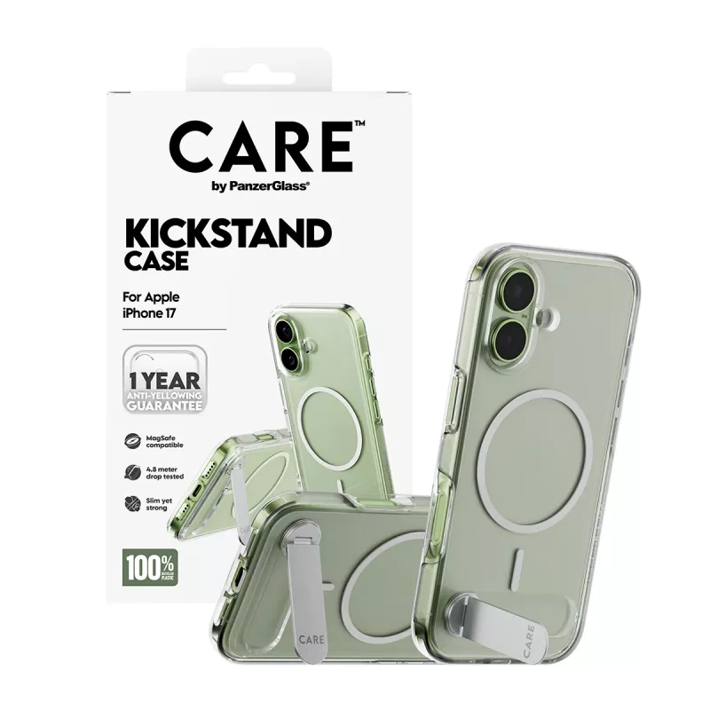 PanzerGlass CARE by Feature hoesje, transparant, met kickstand & MagSafe, iPhone 17